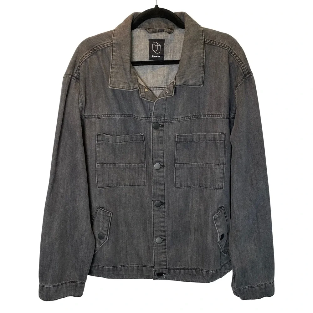 Original Use Men's Jean Jacket‎ Large Washed Black Denim Cotton Blend Casual